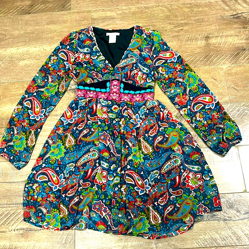 Anthropologie Flying Tomato Paisley Print Fit & Flare Boho Dress - size S